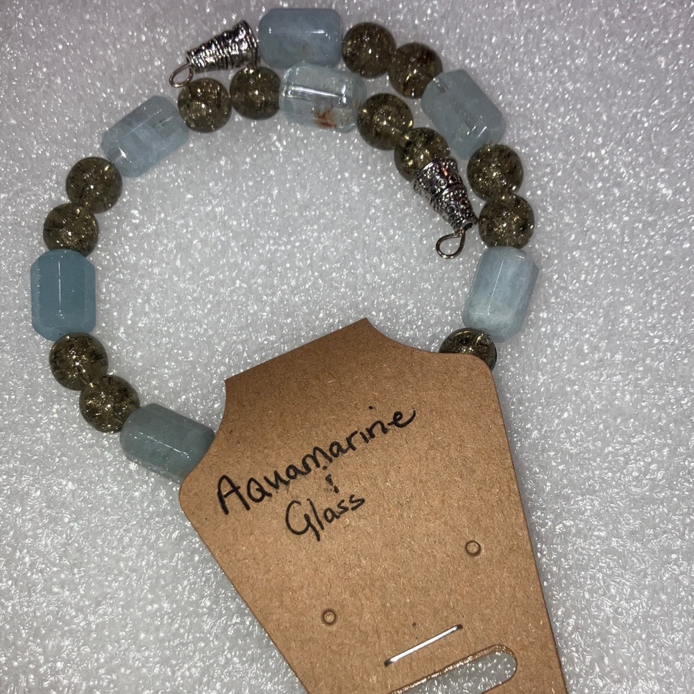 Aquamarine Glass Beaded Bracelet